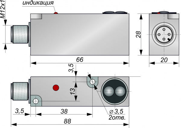 Датчик бесконтактный оптический O092-NO/NC-NPN-P(с регулировкой)