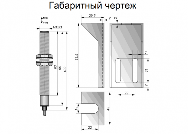 Датчик бесконтактный герконовый DG12MTA-CD-NO-C-5-SS (с кронштейном КР 12.02-PL)