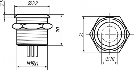 Кнопка PB19MDL-DC-NO-0,25-US